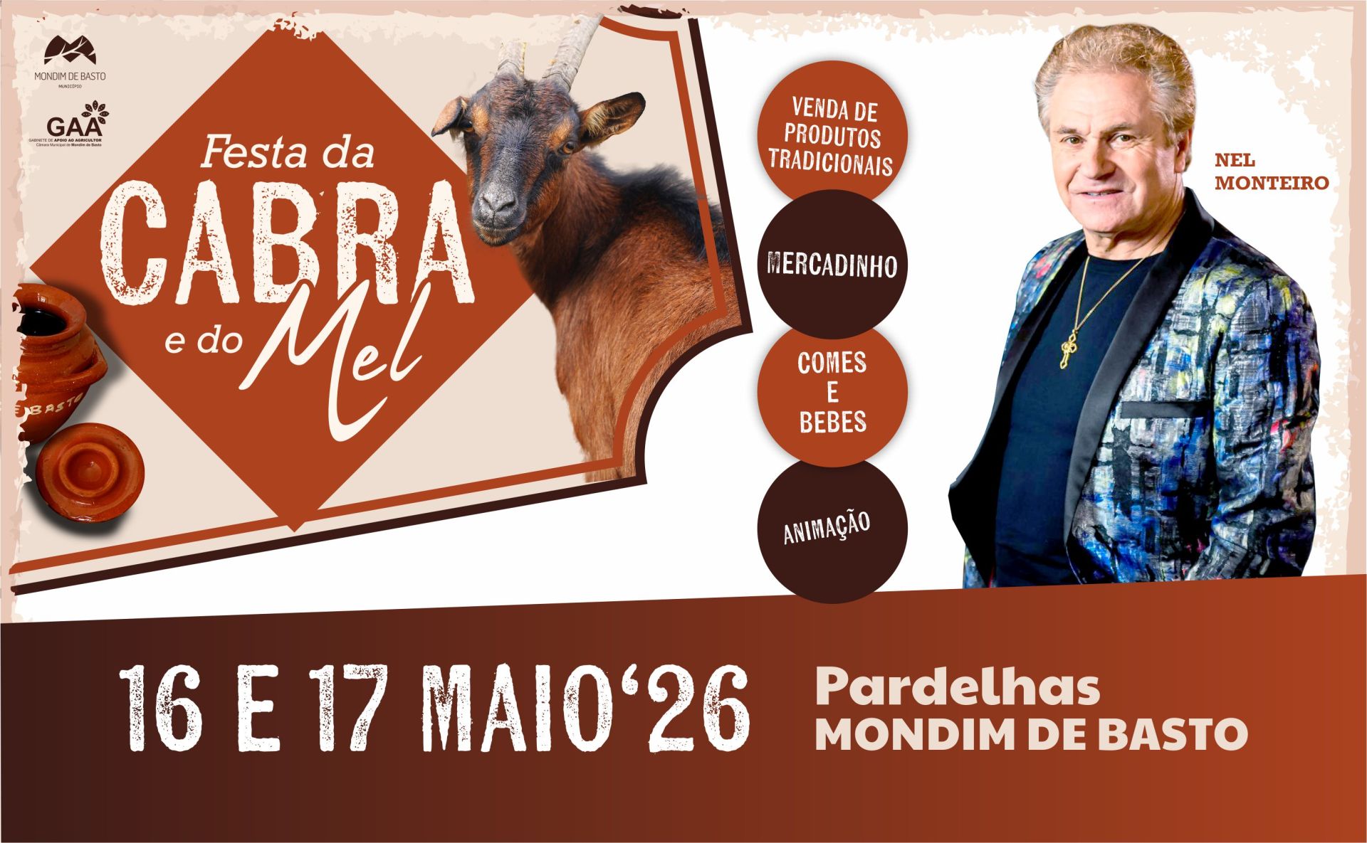 Imagem com datas da Festa da Cabra e do Mel